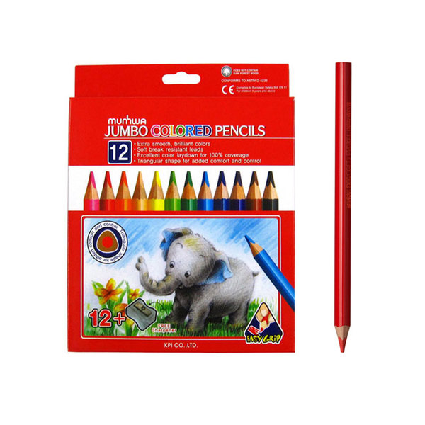 (문화연필) 점보 색연필 12색 굵은나무색연필