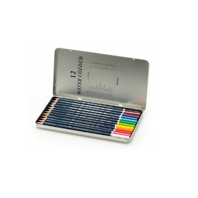 (문화연필) 고급 수채 색연필 12색세트 전문가용 틴케이스