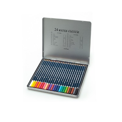 (문화연필) 고급 수채 색연필 24색세트 전문가용 틴케이스
