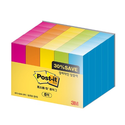 (3M) 포스트잇 플래그 670-5AN 5팩 알뜰팩 분류용